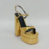 Chaussures à talons hauts épais dorés et argentés à plateforme et bout carré imperméables